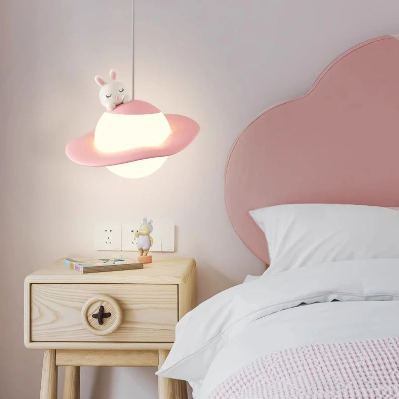 lustre mignon en forme de lapin ours et lune pour chambre d'enfant