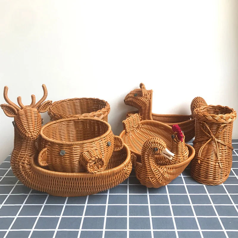 panier de rangement en rotin tissé style animal fait main