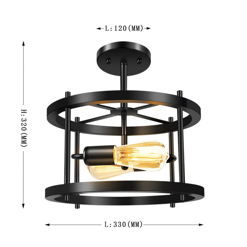 plafonnier industriel rétro à deux lampes pour intérieur