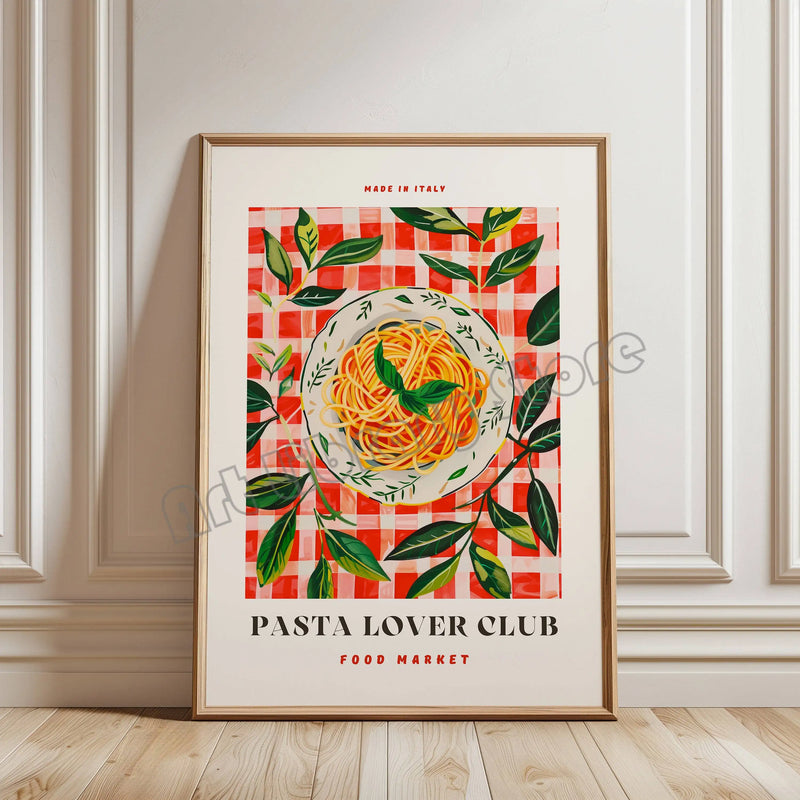 Tableau affiche rétro illustration nourriture italienne pour décoration murale