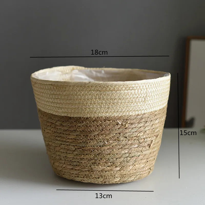 panier en paille pour plantes d'intérieur et d'extérieur