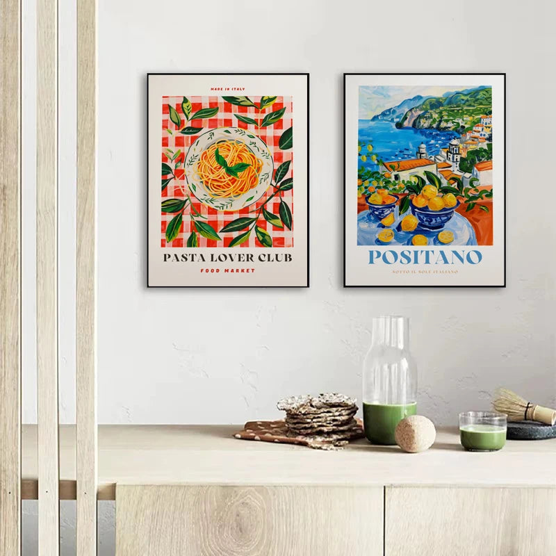 Tableau affiche rétro de nourriture italienne pour décoration murale