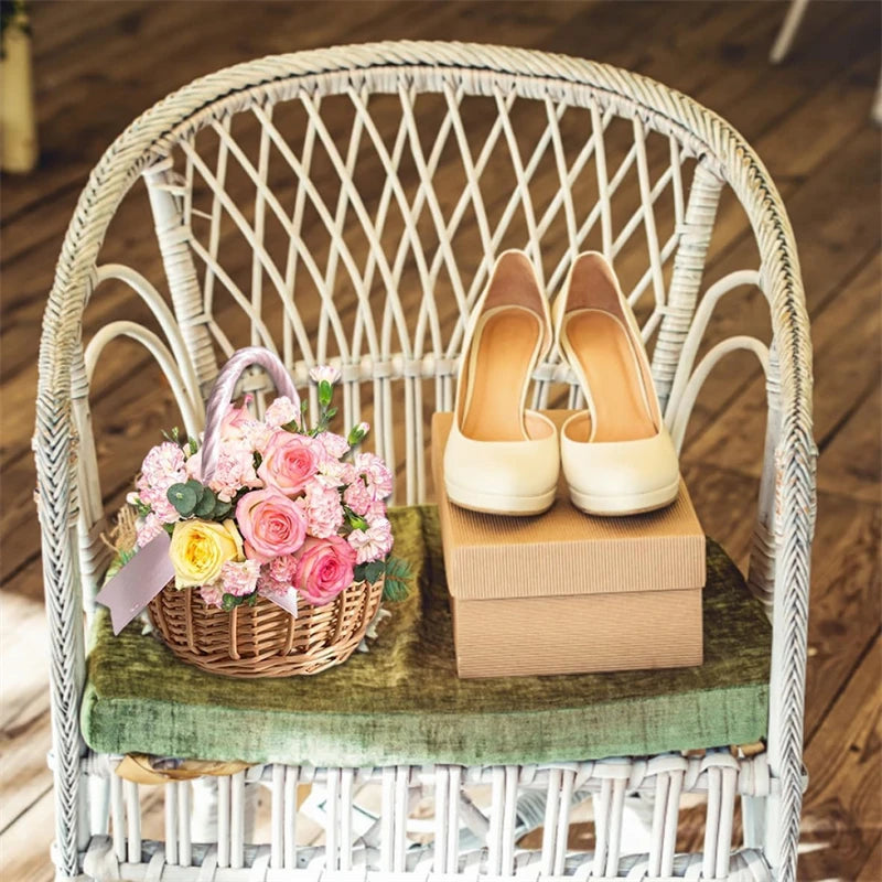 panier de fleurs de mariage tissé à la main pour rangement et pique-nique