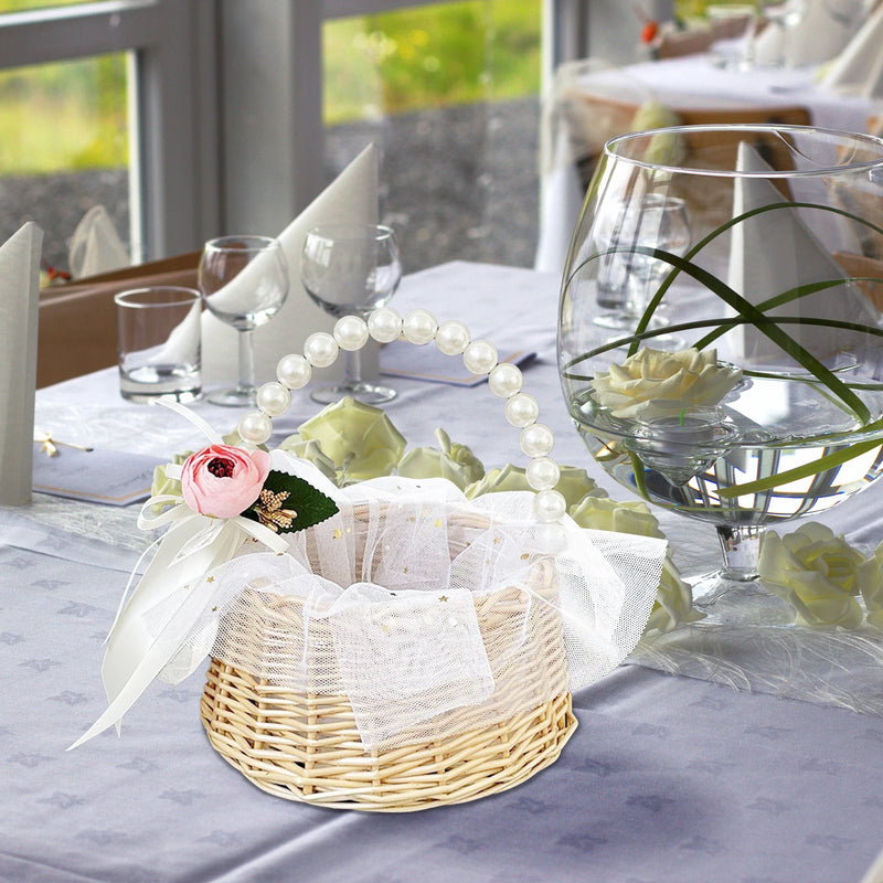 panier à fleurs tissé en rotin pour décoration de mariage