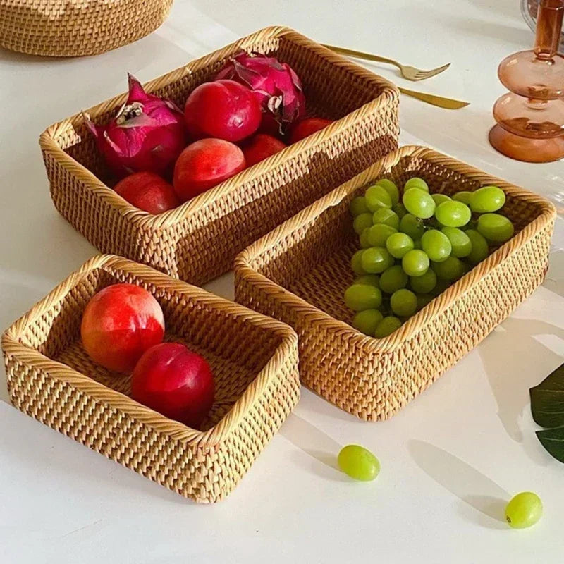 panier de rangement tissé à la main en rotin pour cuisine et pique-nique