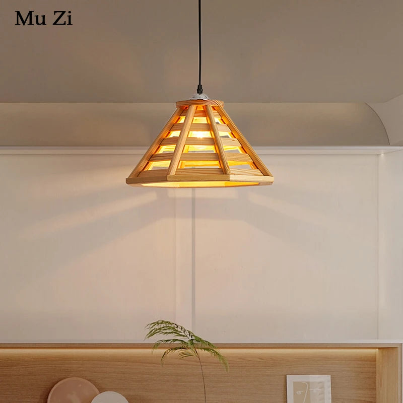 suspension en bois moderne avec éclairage led pour intérieur