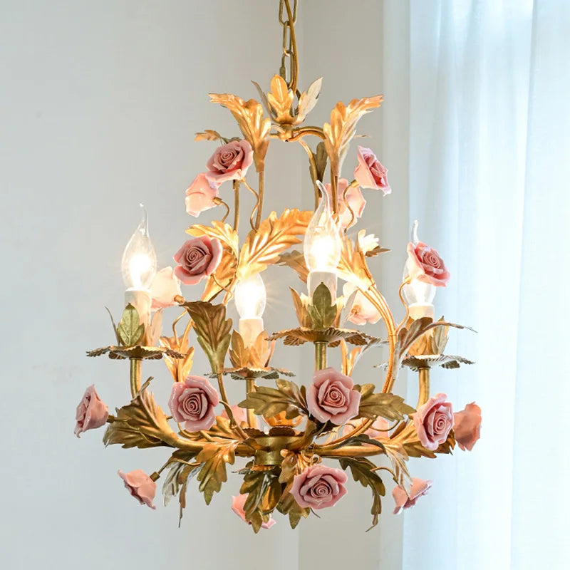 lustre led floral en céramique et cuivre pour intérieur décoratif