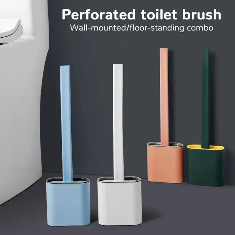 brosse de toilette en silicone avec support mural et long manche