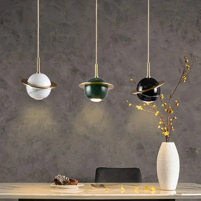 lustre circulaire en marbre naturel style nordique pour bars et restaurants