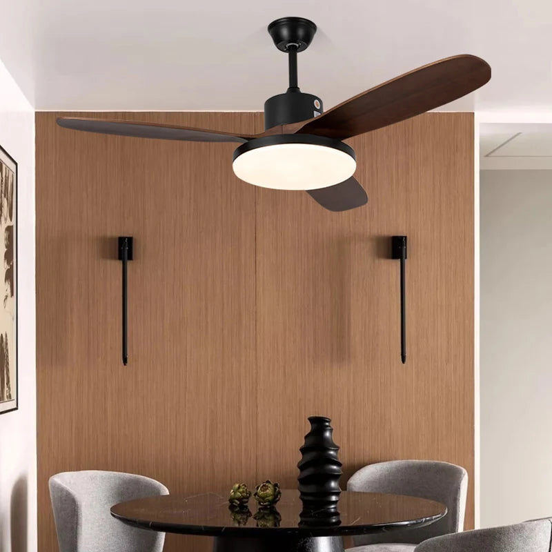 ventilateur de plafond moderne en bois avec lumière led et télécommande