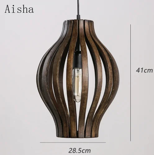 lustre rétro en bois style asiatique pour décoration intérieure