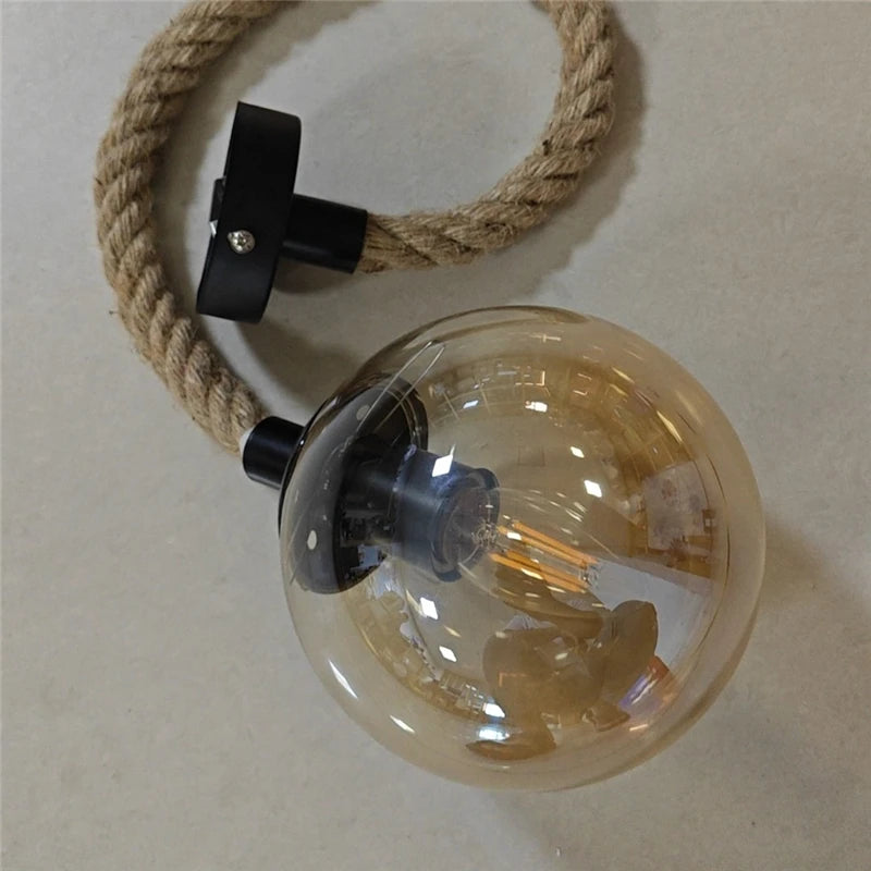 corde de chanvre avec boule de verre lumière led tissage à la main