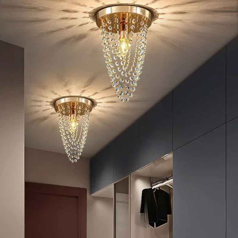 plafonnier led en bois style bohème moderne avec cristal élégant