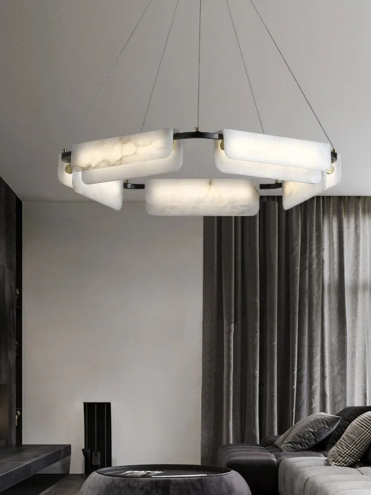 lustre en marbre naturel pur et cuivre design lumineux moderne