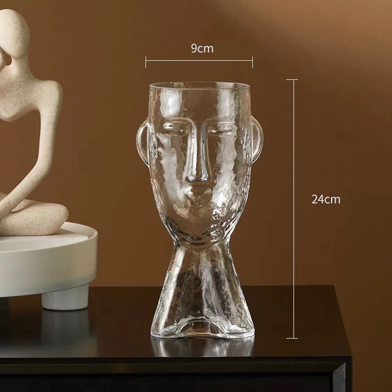 vase en verre visage humain abstrait pour fleurs décoratives modernes