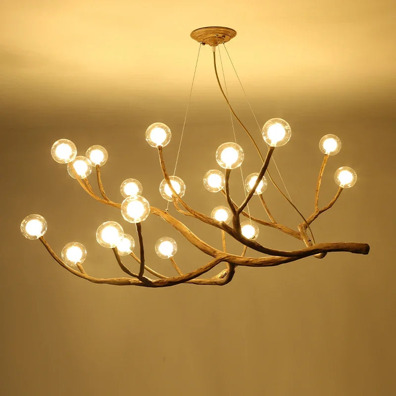 lustre vintage en résine avec branches d'arbre led