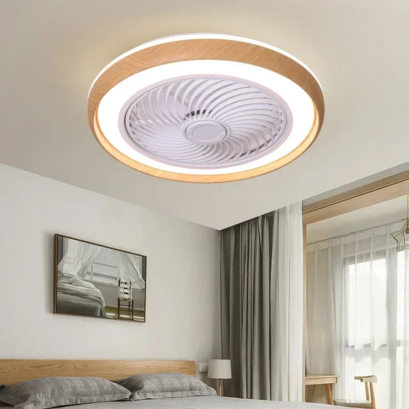 ventilateur électrique moderne en bois avec lumière led à distance