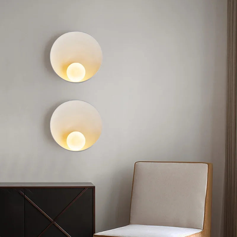 LED Lighting Chinese White -brown Shell Plate Wall Lamp, Silent Style Bed Bedroom Bedroom Corridor Resin Wall Art Lamps