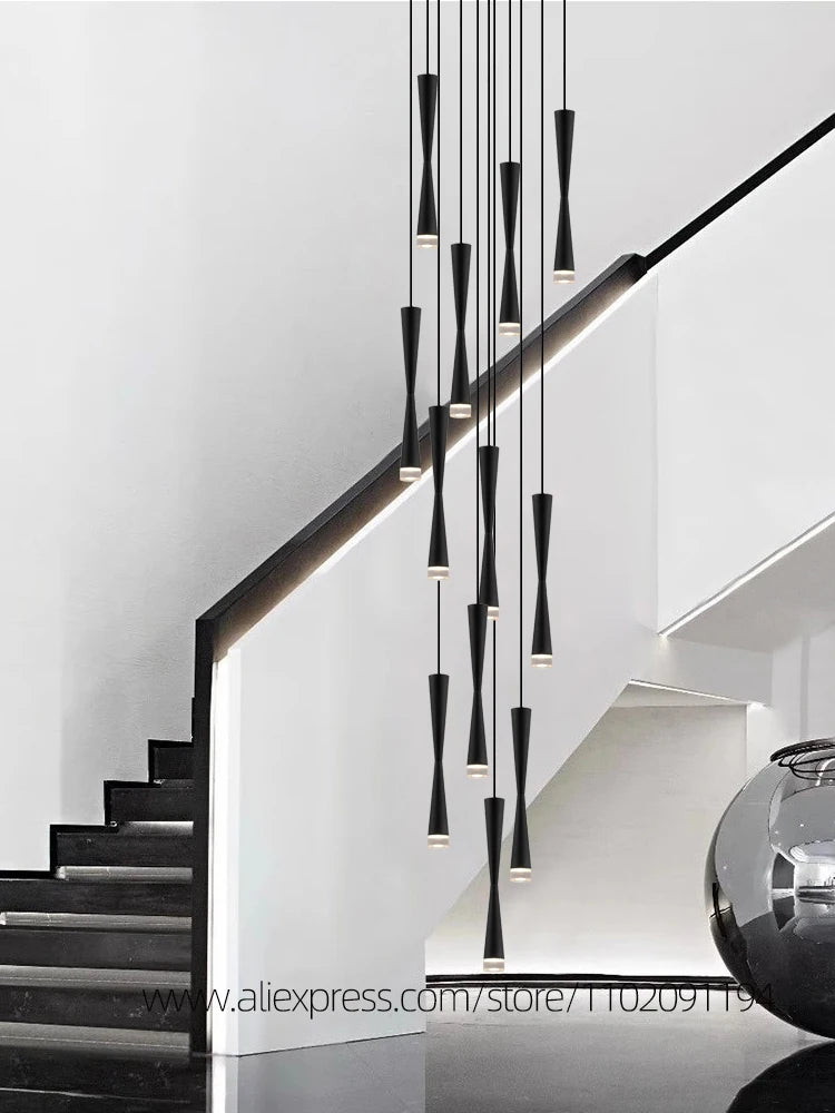 suspension led duplex luxe escalier lustre moderne hôtel éclairage