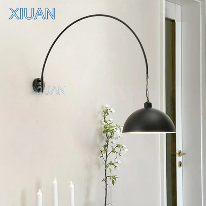 Long Pole Wall Lamps Industrial Vintage Living Room Wall Light Long Swing Arm Restaurant Dining Table Wall Mount Lights Black