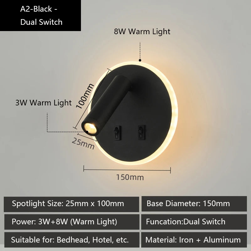 applique murale led moderne avec ports usb et lampes de lecture réglables