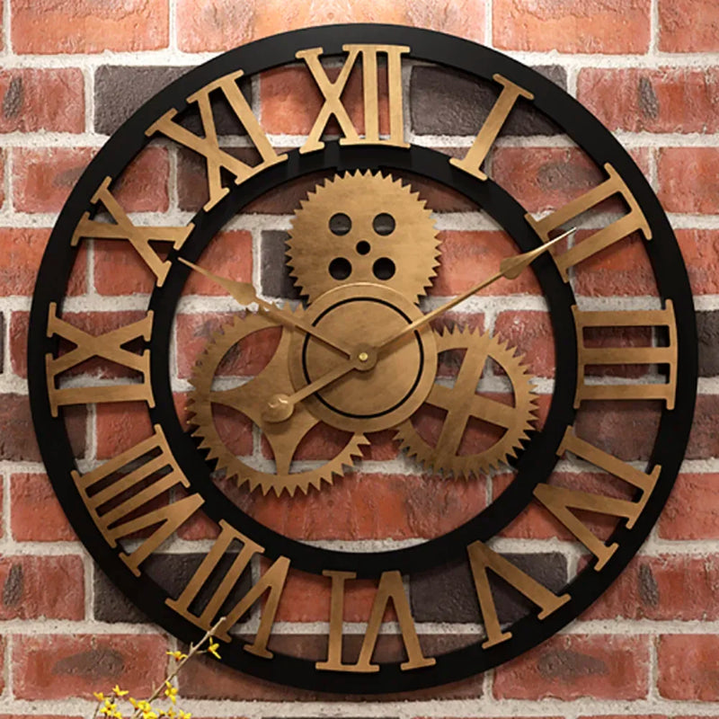 horloge murale moderne à engrenages en bois vintage silencieuse