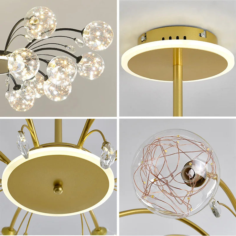 lustre sandyha luxe led en fer avec boules de verre