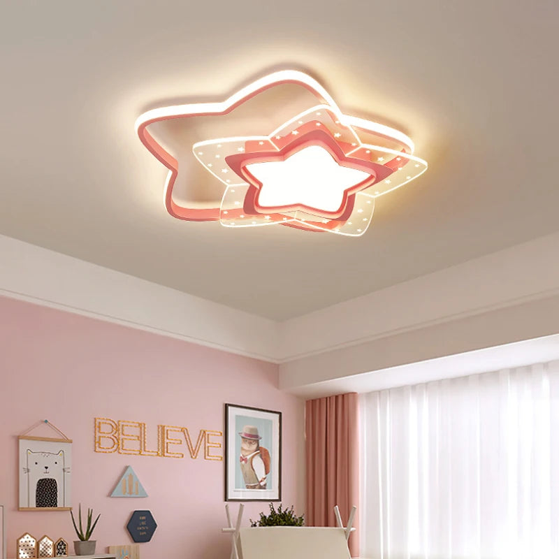 plafonnier led étoile rose moderne pour chambre d'enfant