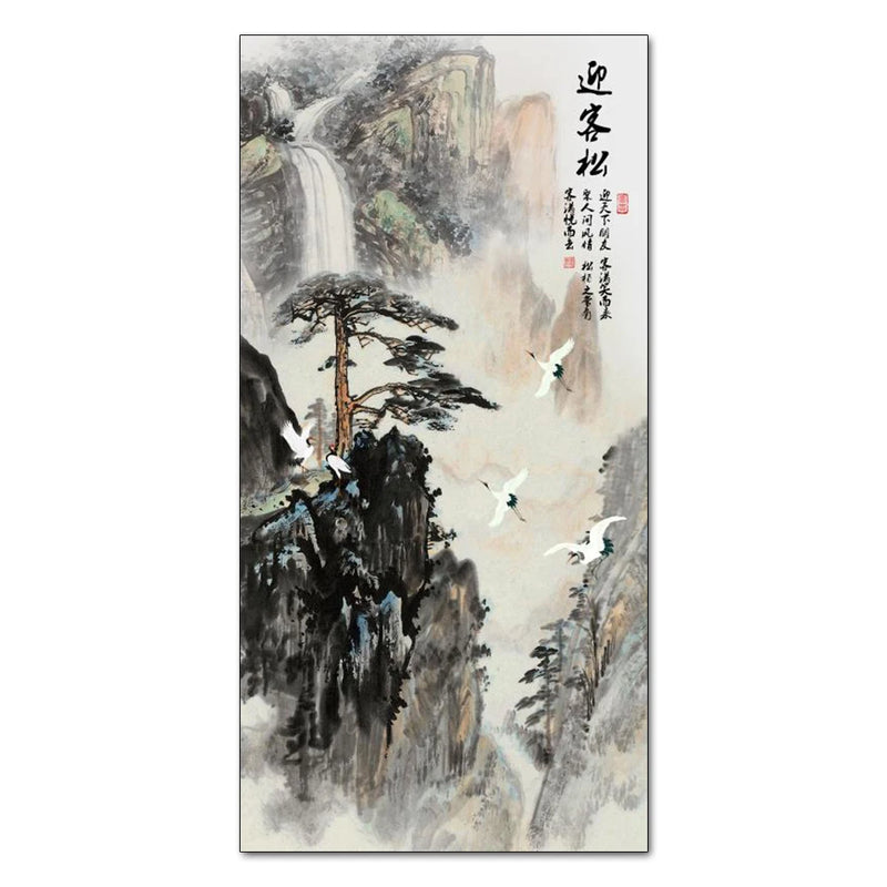 peinture sur toile pin chinois avec flux d'eau alpin