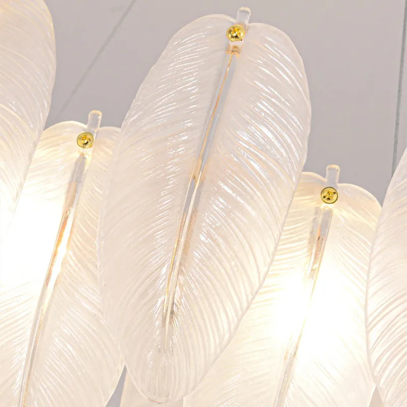 lustre de luxe moderne en plumes et verre métallique