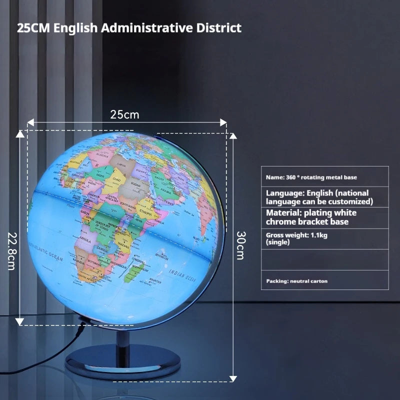 globe terrestre rotatif éducatif lumineux en anglais pour géographie