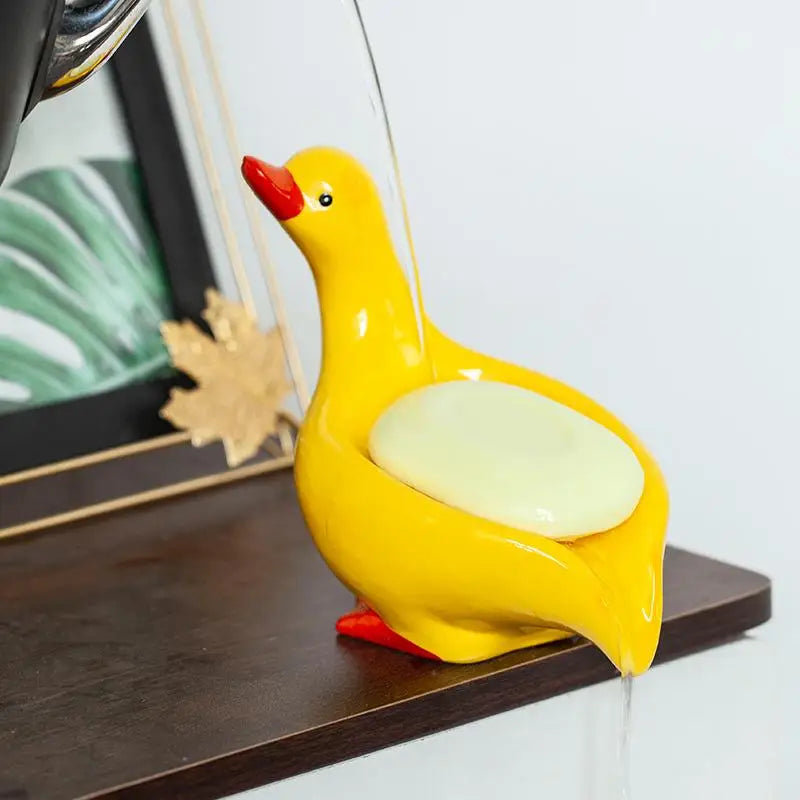 porte-savon en céramique canard design auto-drainant pour salle de bain