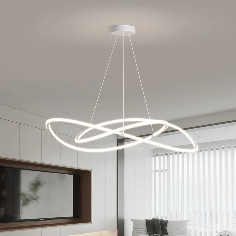 Black White Art Design Bedroom Pendant Lamps 60cm 80cm 100cm Minimalist Spiral Ring Hanging Light for Living Room Dining Room