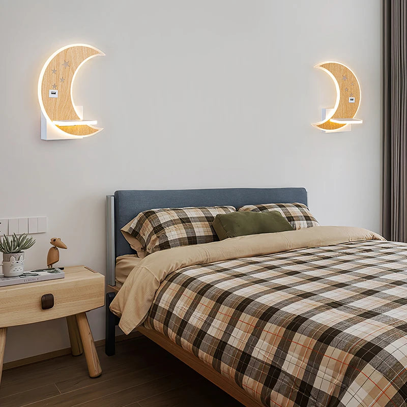 applique murale led lune design moderne minimaliste avec chargeur usb