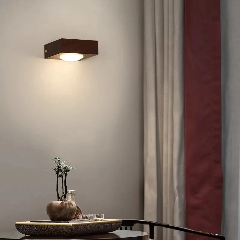 Walnut Wood Wall Light, Wabi-sabi Modern style, Wall Sconce lighting for Bedroom, Bedside, Living, Dining Room, Showcase