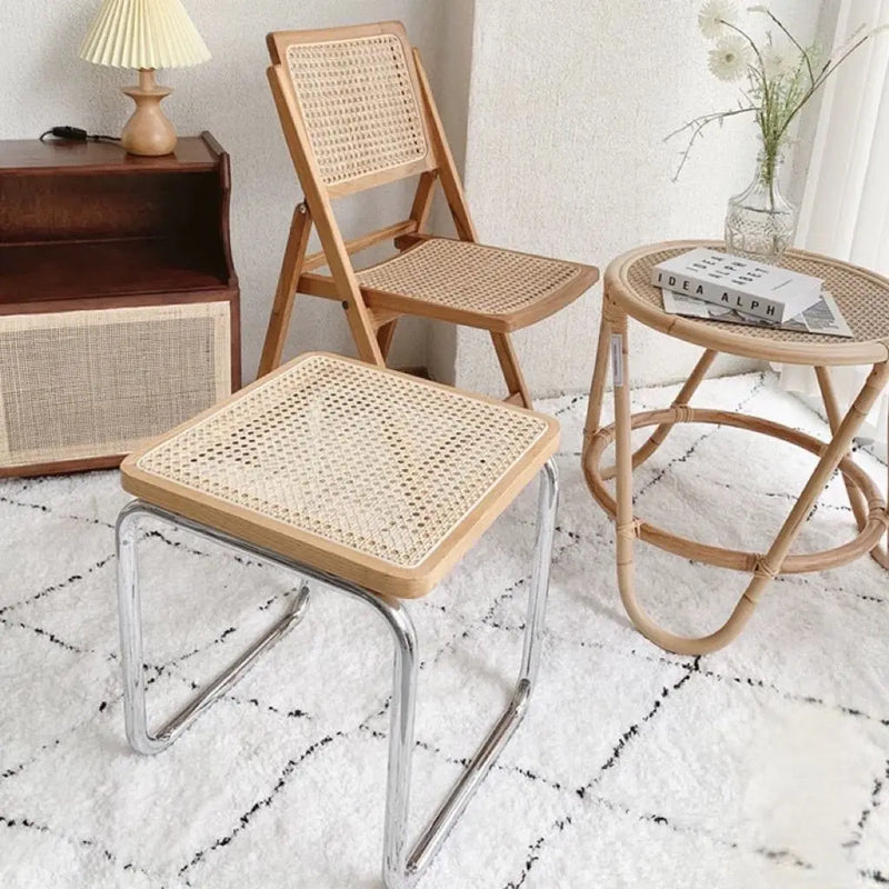 tabouret bas en rotin ancien style japonais pour salon ou entrée