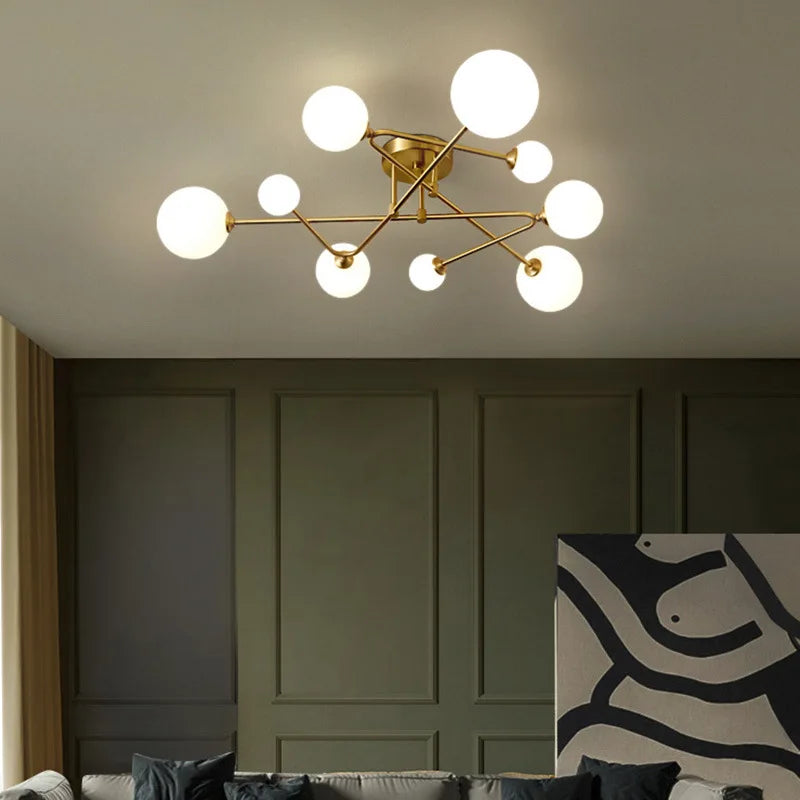 2024 Modern Golden LED Chandelier For Living Room Bedroom Nordic Luxury Glass Ball Ceiling Hanging Lamp