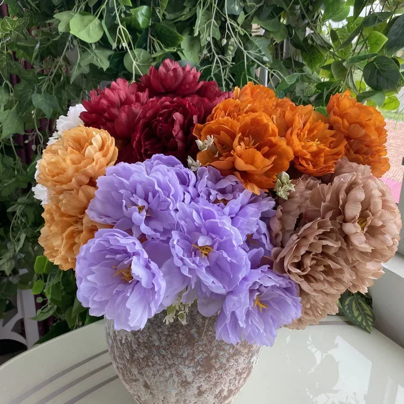 bouquet de sept pivoines en soie pour décoration intérieure et mariage