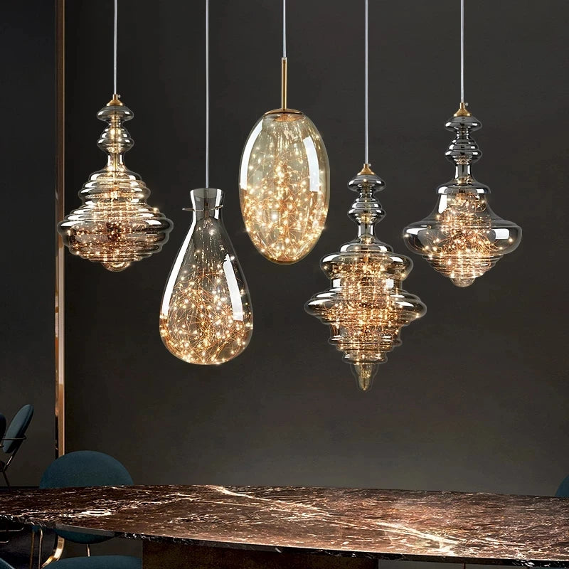 lustre en cuivre moderne avec cristal et éclairage led