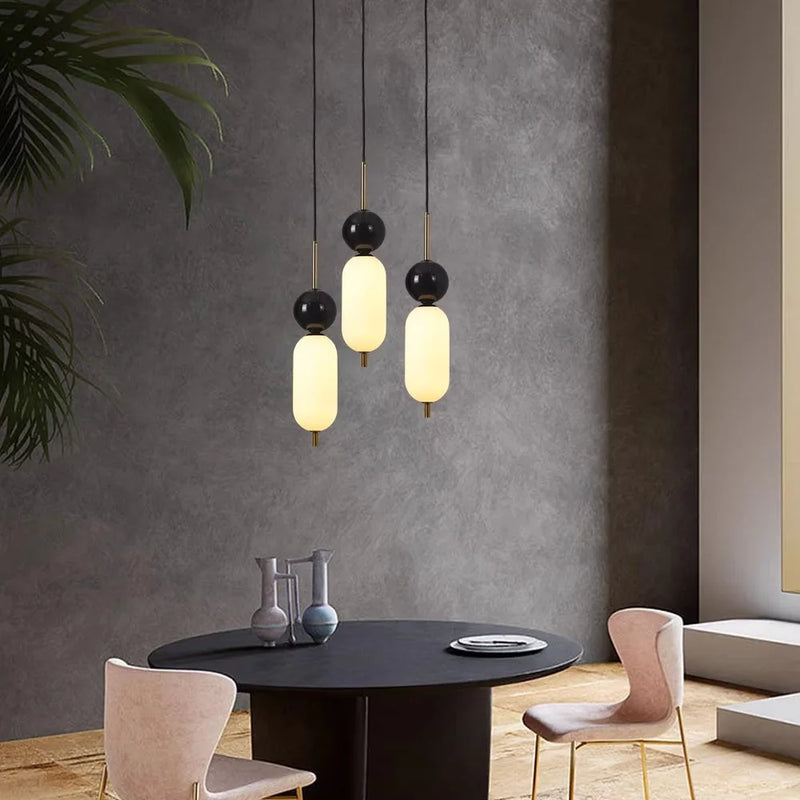 suspension LED style 	 en acrylique et marbre naturel