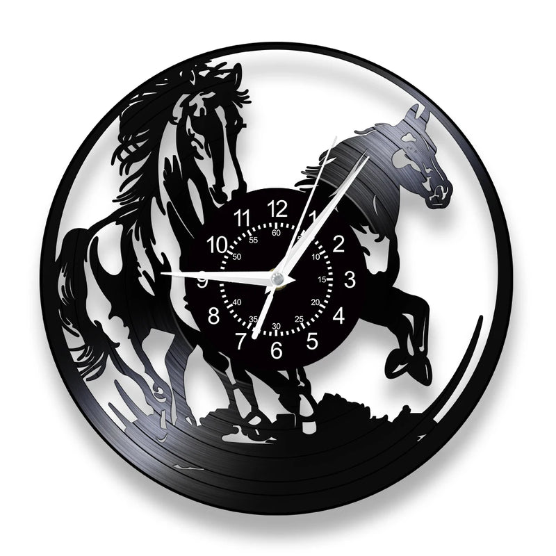 horloge murale vinyle cheval décoration équestre artisanale cadeau unique