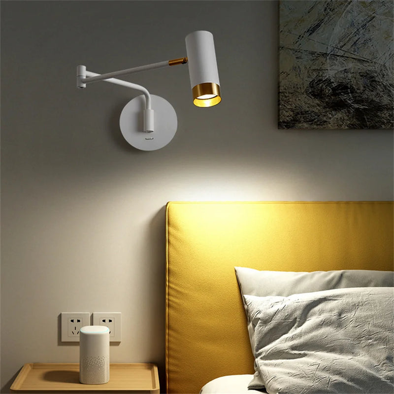 applique murale led pivotante avec interrupteur et bras flexible