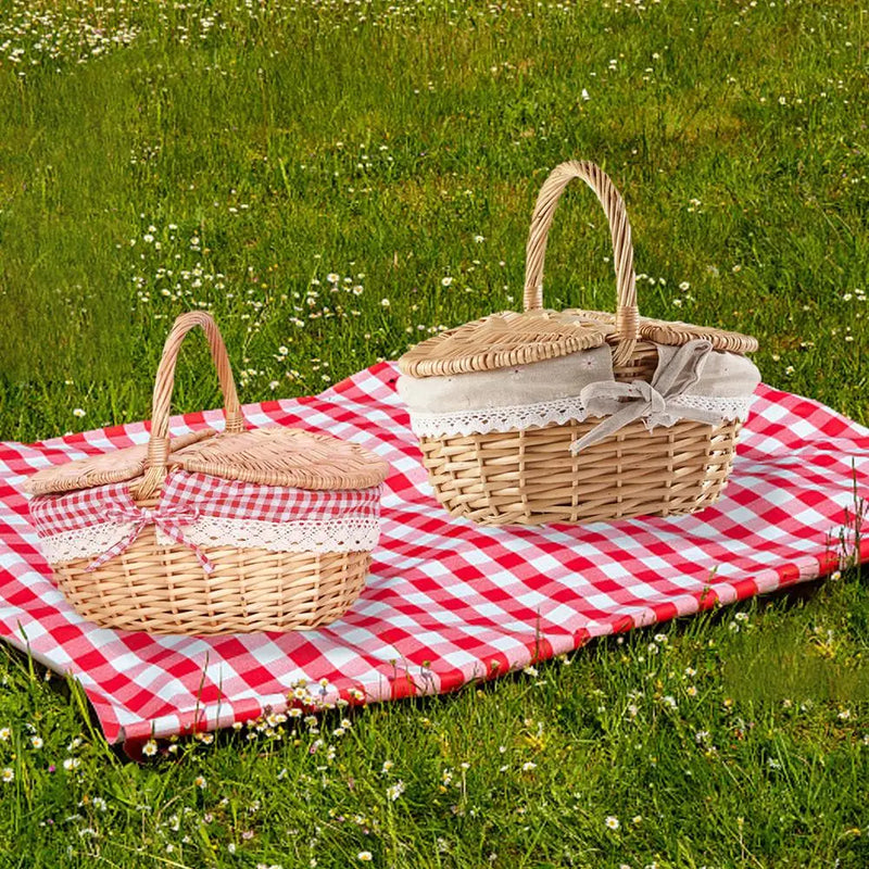 panier pique-nique en osier fait main avec doublure lavable