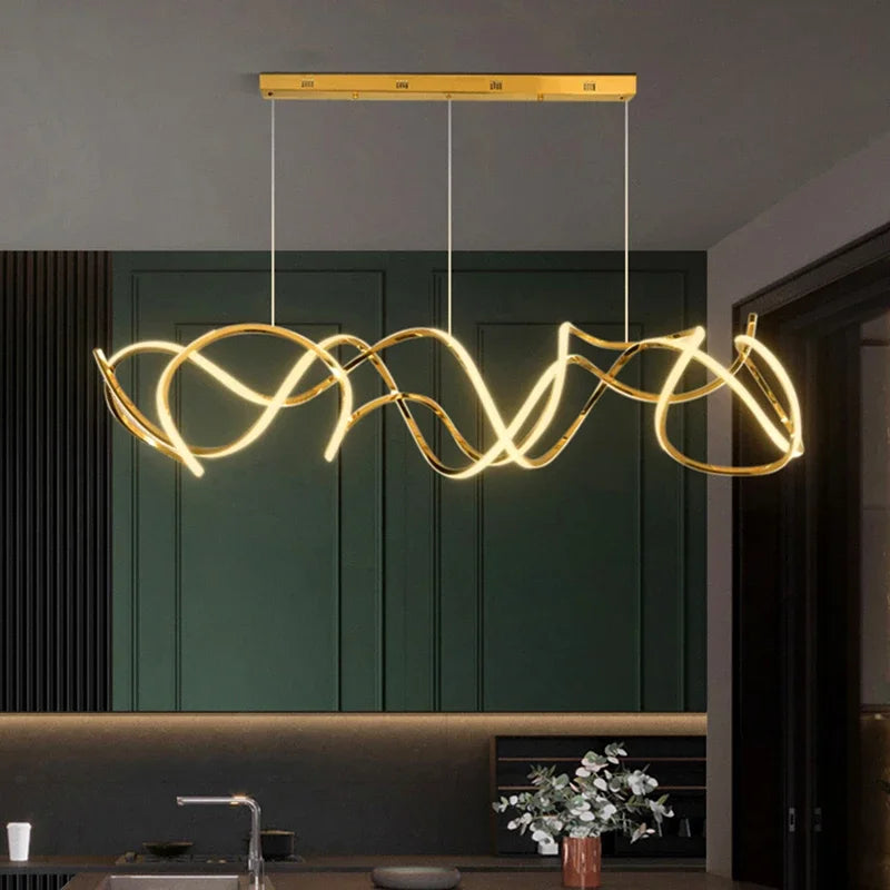 lustre moderne minimaliste en acier inoxydable avec vagues décoratives