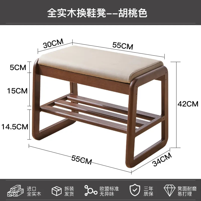 banc à chaussures en bois massif pour rangement pratique