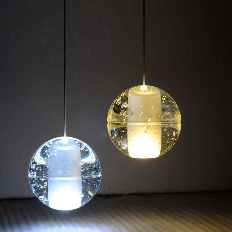 lustre en cristal moderne avec boule tournante led suspendue