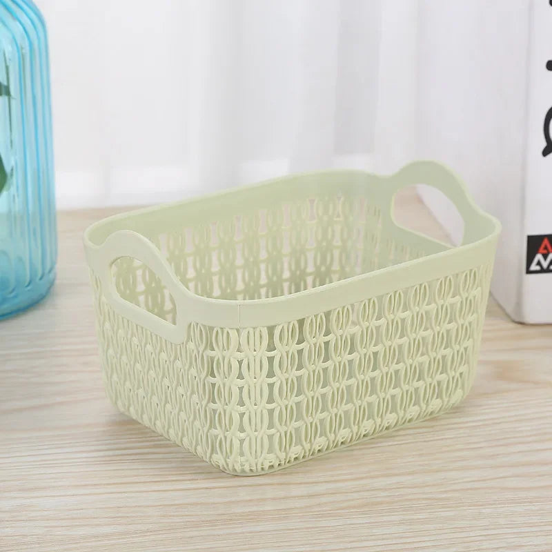 panier de rangement portable en rotin et plastique pour divers articles