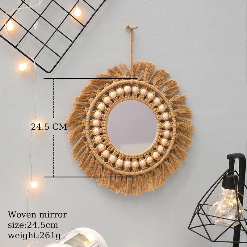 miroir rond en macramé style bohème pour décoration murale