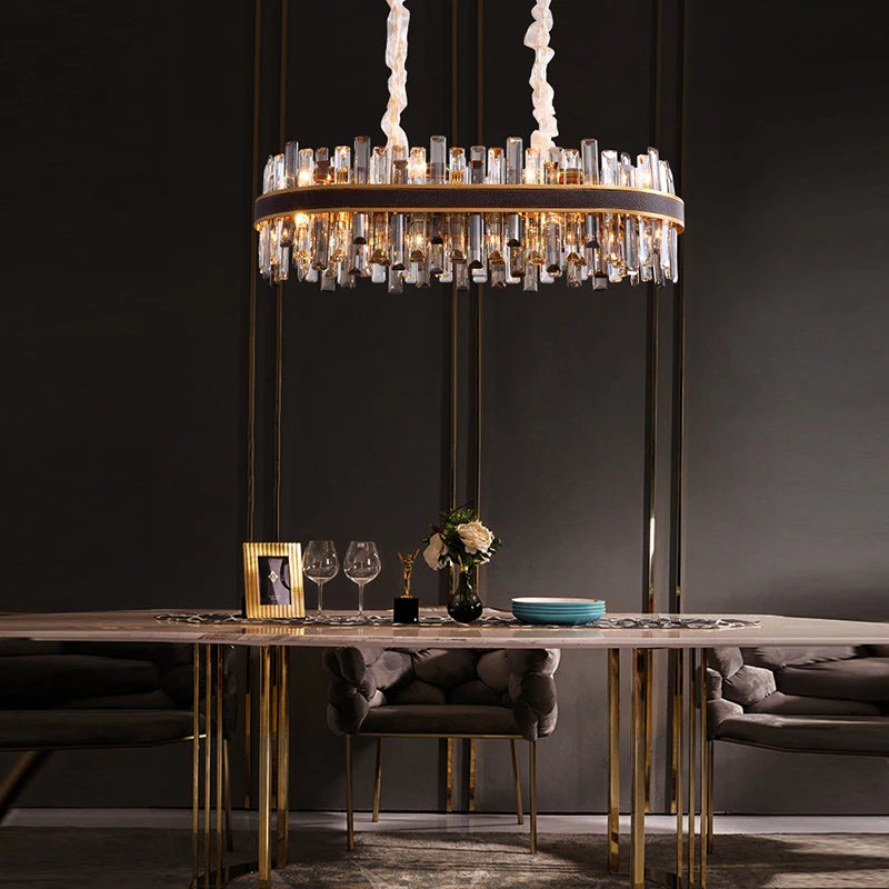 lustre design luxe vintage 	 led cuir cristal élégant