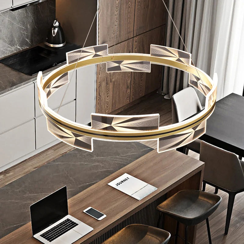 lustre moderne créatif design géométrique avec cercle doré